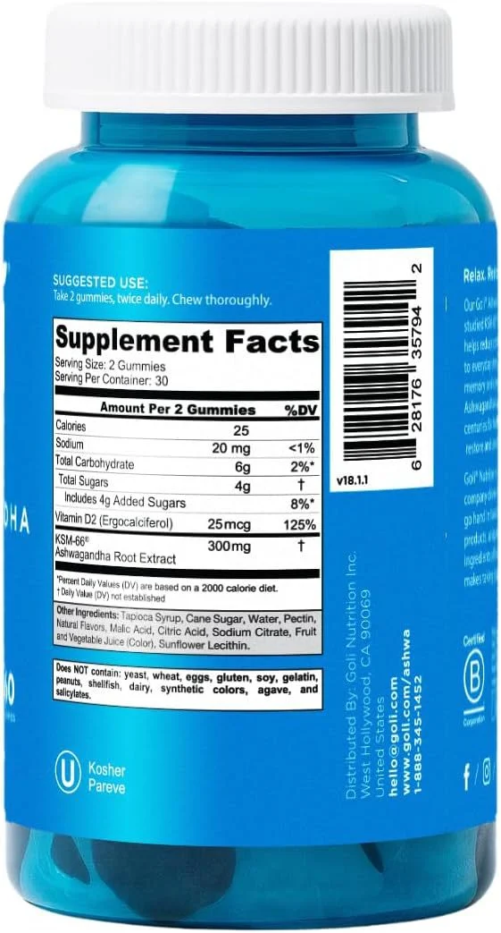 Ashwagandha Gummies with Vitamin D KSM-66 for Stress Relief and Relaxation 60 Count 17 goli ashwagandha vitamin d ksm66 gummies goo s7c3cfh6 desc 12