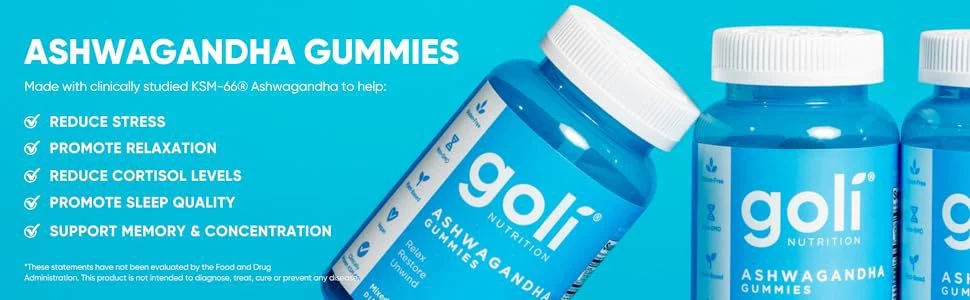 Ashwagandha Gummies with Vitamin D KSM-66 for Stress Relief and Relaxation 60 Count 21 goli ashwagandha vitamin d ksm66 gummies goo s7c3cfh6 desc 16