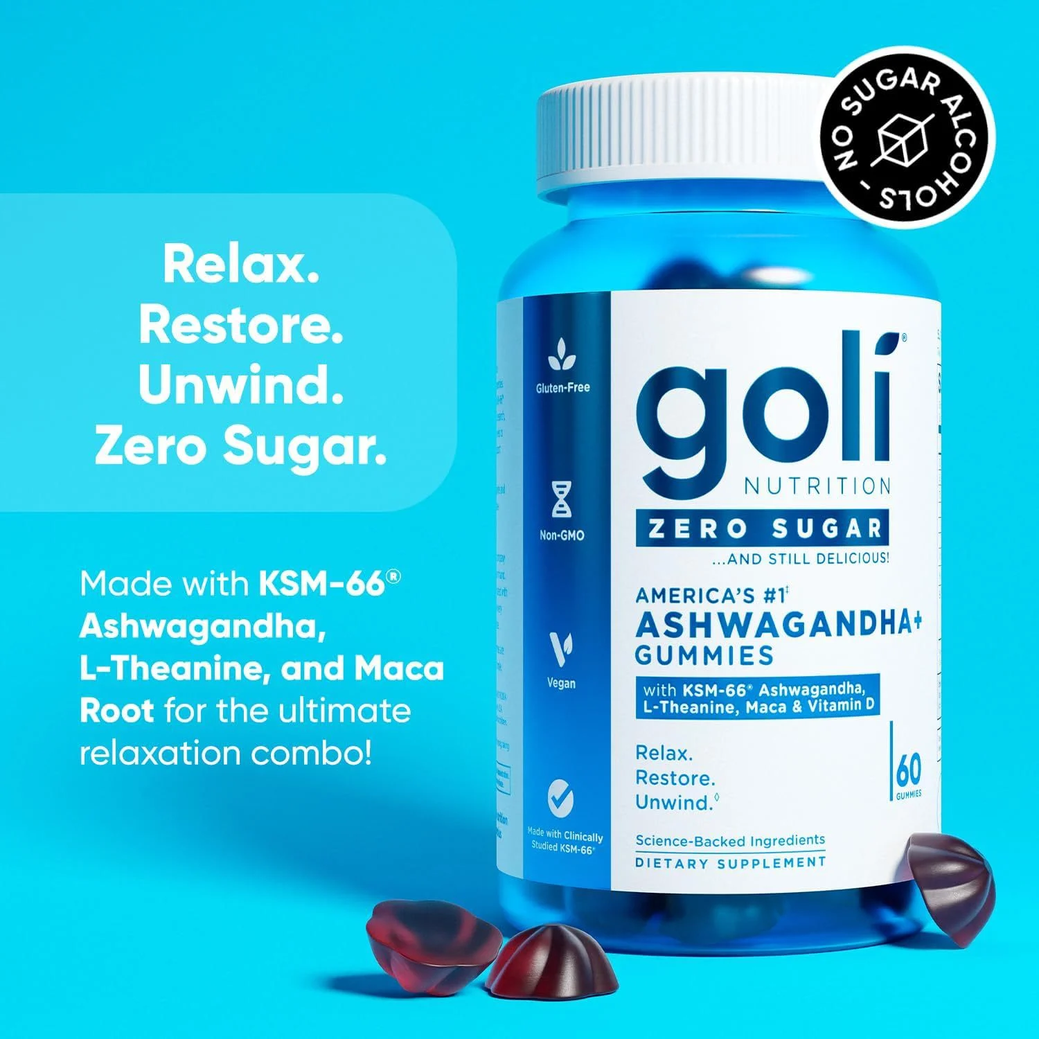 Ashwagandha Gummies with Vitamin D KSM-66 for Stress Relief and Relaxation 60 Count 33 goli ashwagandha vitamin d ksm66 gummies goo s7c3cfh6 desc 28