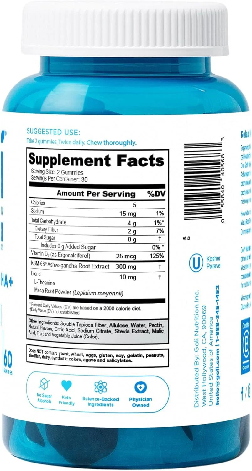 Ashwagandha Gummies with Vitamin D KSM-66 for Stress Relief and Relaxation 60 Count 36 goli ashwagandha vitamin d ksm66 gummies goo s7c3cfh6 desc 31