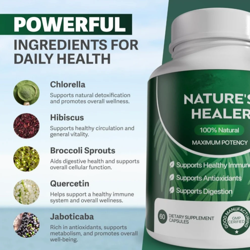 Nature's Healer Green Superfood Capsules - Maximum Potency - 60 Count