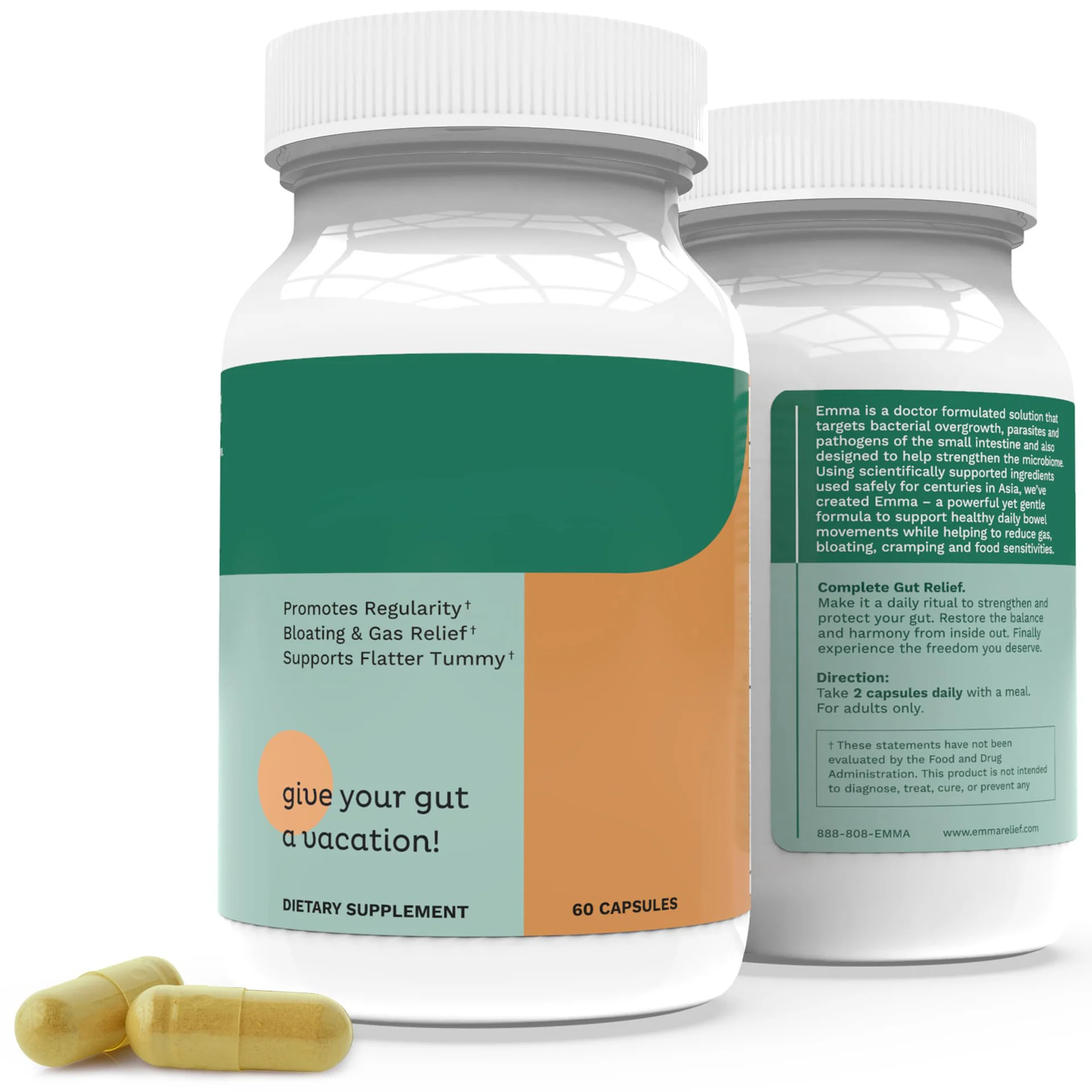 Gut Health Relief Capsules for Bloating, Gas, and Regularity Support - 60 Count Dietary Supplement