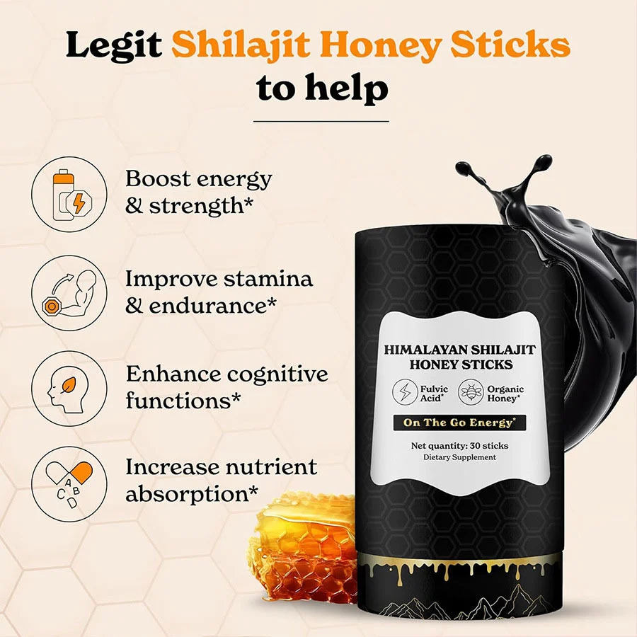 Himalayan Shilajit Honey Sticks for Energy and Hormonal Balance - 30 Sticks Strawberry Flavor 12 himalayan shilajit honey sticks energy supplement goo ufv4mq3a desc 7