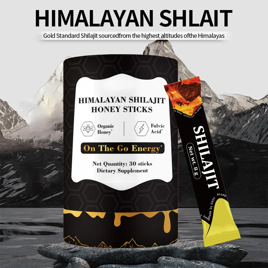 Himalayan Shilajit Honey Sticks for Energy Boost, Organic Fulvic Acid & 85+ Trace Minerals, 30 Sticks
