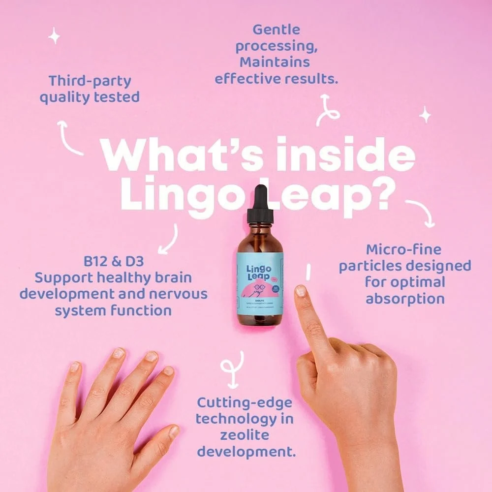 Kids Zeolite Liquid Drops - Lingo Leap Speech Support & Brain Development Supplement with Methylated B12 & D3