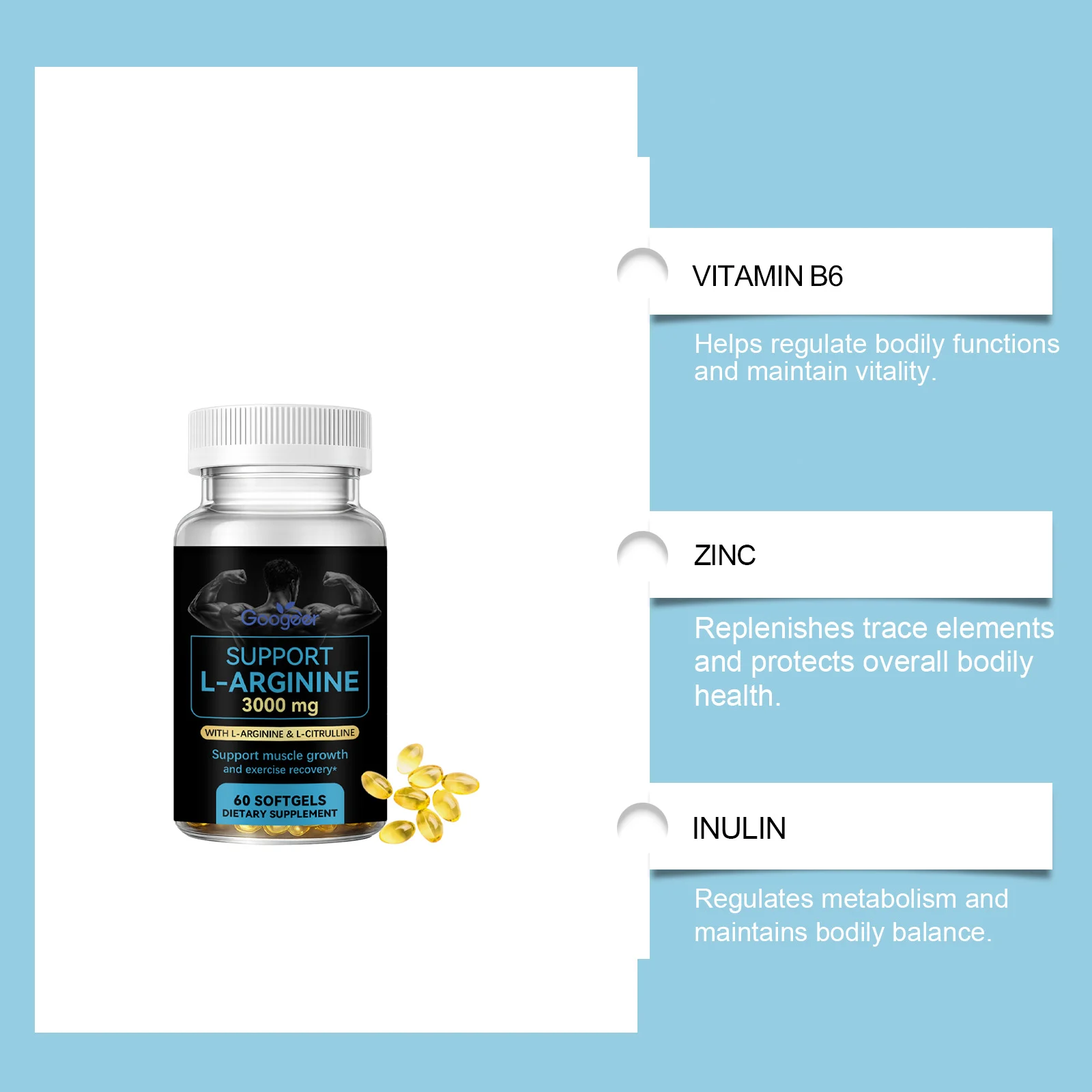 L-Arginine Capsules for Men Muscle Growth and Recovery Support 60 Softgels 11 l arginine capsules men 60 softgels goo vbr4k7km desc 5