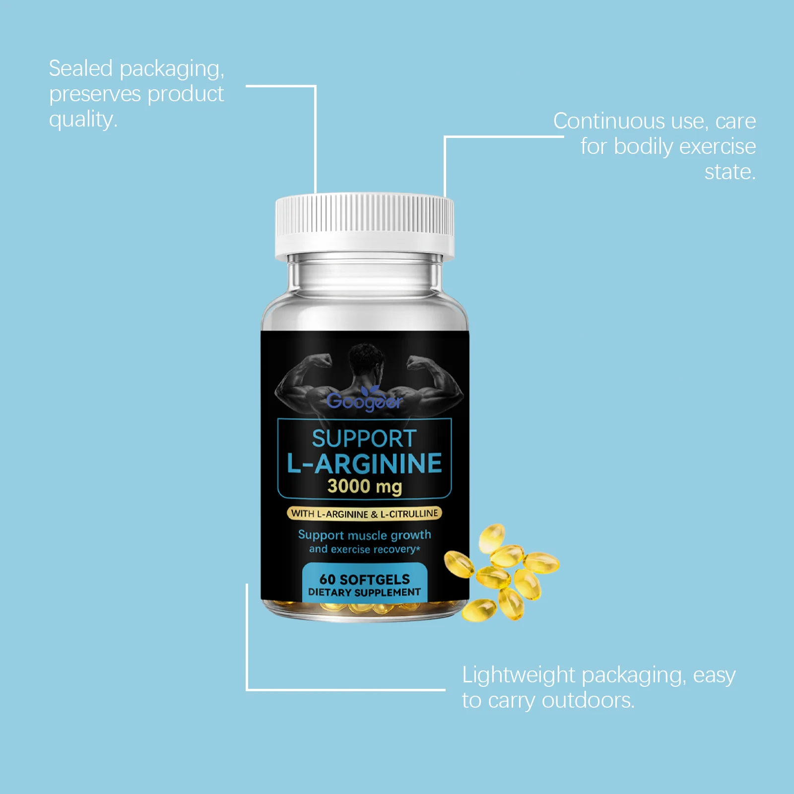 L-Arginine Capsules for Men Muscle Growth and Recovery Support 60 Softgels 13 l arginine capsules men 60 softgels goo vbr4k7km desc 7