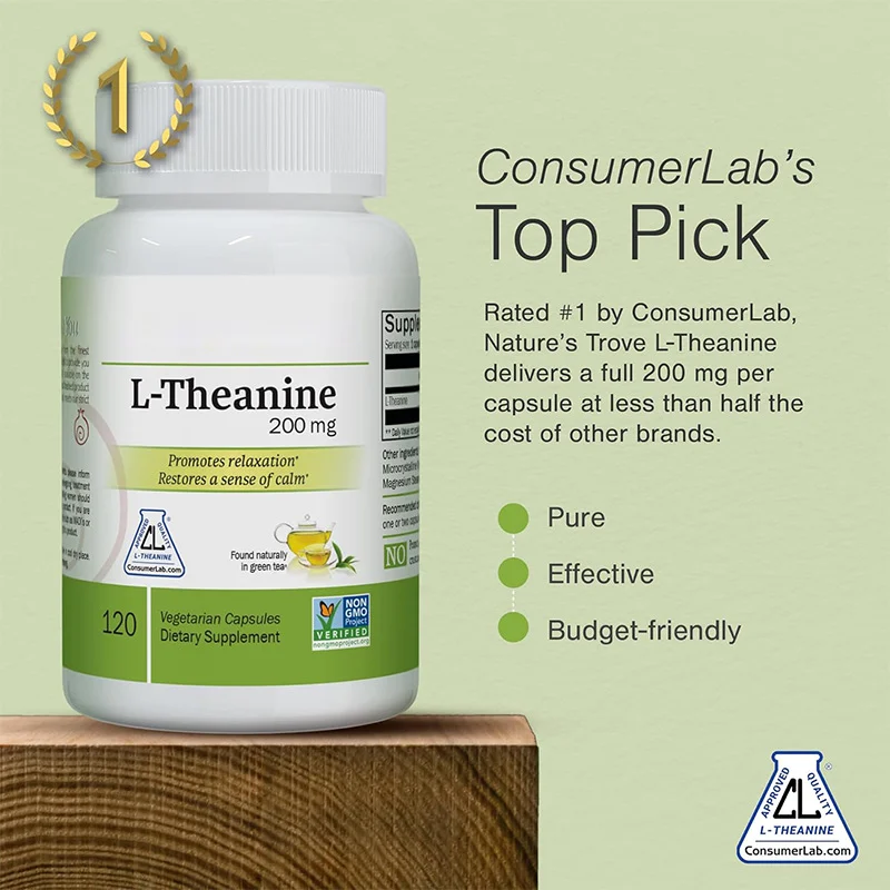 L-Theanine Capsules 200mg - Natural Stress Relief & Relaxation, 120 Vegetarian 8 l theanine 200mg vegetarian capsules goo s2w563bt desc 2