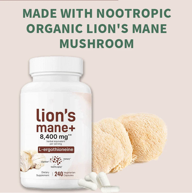 Lion's Mane Mushroom Capsules 8400mg Cognitive Support Supplement 5 lions mane mushroom capsules goo zrawkm9k desc 1