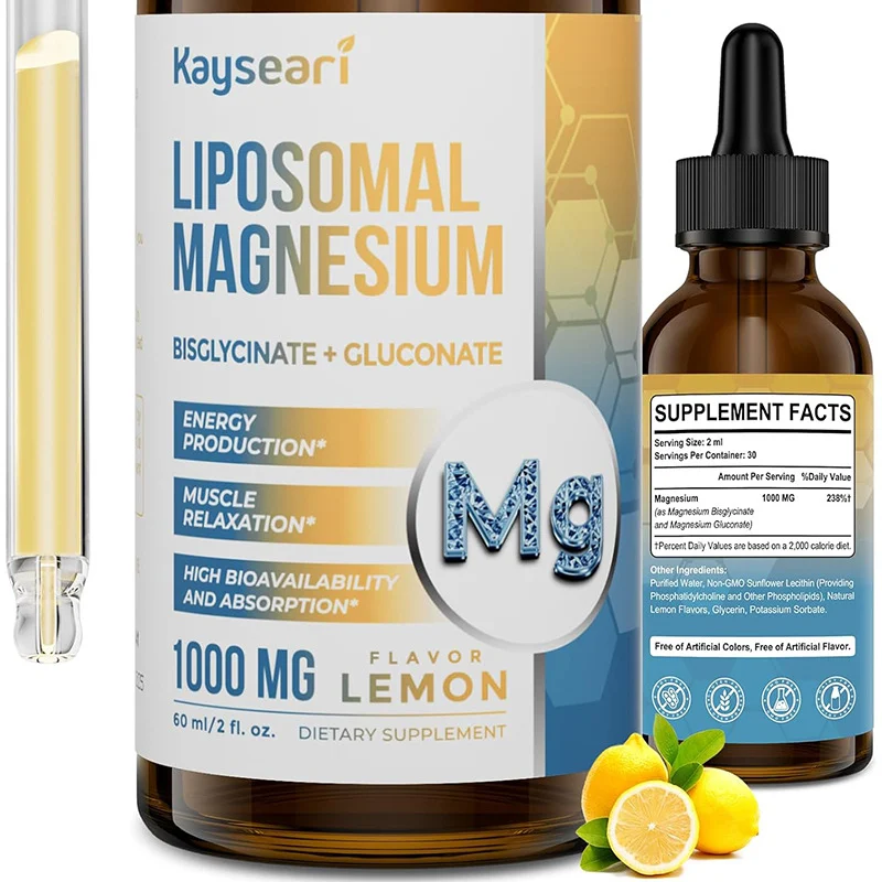 Liposomal Magnesium Drops 1000mg - High Absorption Magnesium Bisglycinate & Gluconate for Muscle Relaxation, Energy & Sleep - 2 fl. oz (60ml)