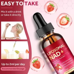 Liposomal NAD+ Supplement 1200mg for Anti-Aging & Cellular Energy - 6-in-1 Liquid Formula with Resveratrol, Quercetin, and TMG - 60ml Strawberry Flavor