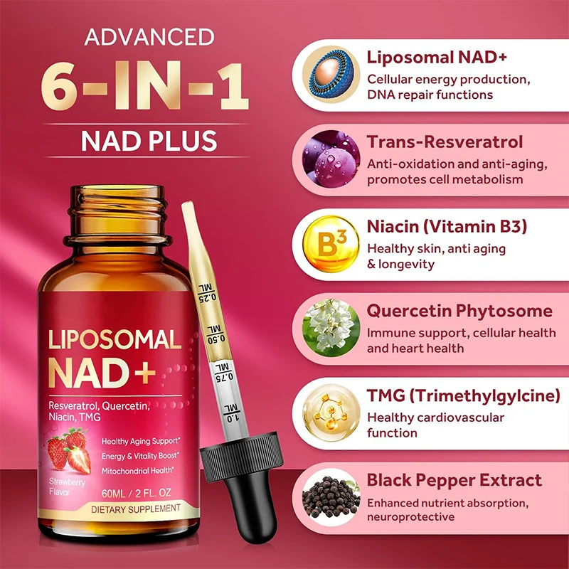 Liposomal NAD+ Supplement Drops with Resveratrol & Quercetin for Cellular Energy & Healthy Aging 60ml 7 liposomal nad plus supplement drops resveratrol quercetin goo pj9zqrxq desc 3