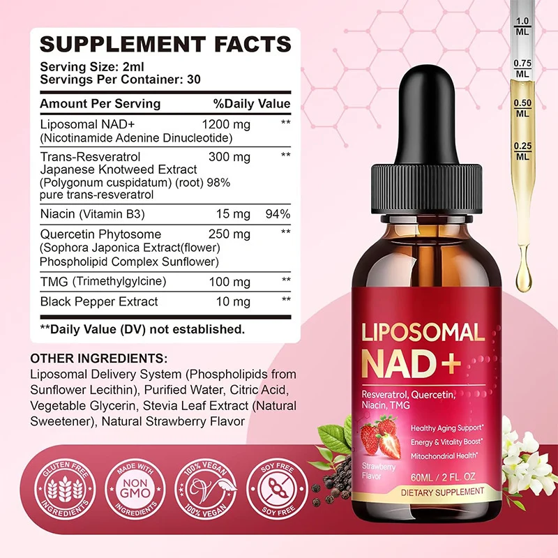 Liposomal NAD+ Supplement Drops with Resveratrol & Quercetin for Cellular Energy & Healthy Aging 60ml 8 liposomal nad plus supplement drops resveratrol quercetin goo pj9zqrxq desc 4