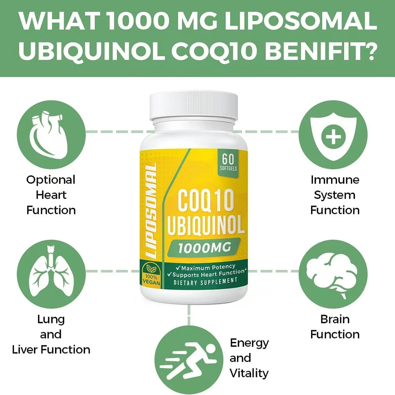 WU Liposomal Ubiquinol CoQ10 1000mg High Absorption Heart Health Supplement - 60 Softgels