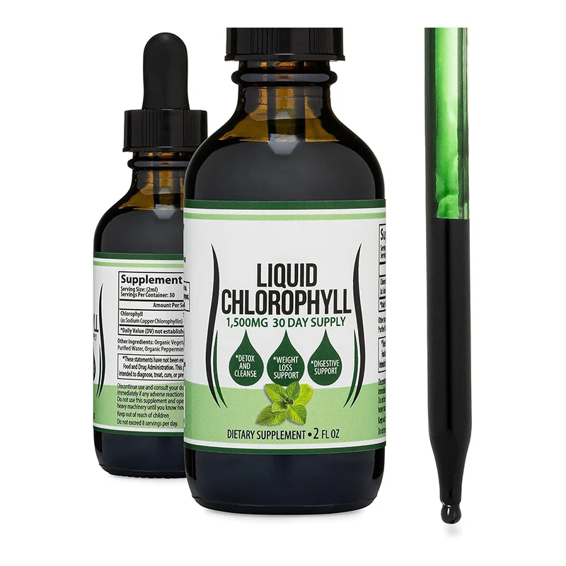 Liquid Chlorophyll drops dietary supplement in 2 fl oz bottle for energy and digestive support