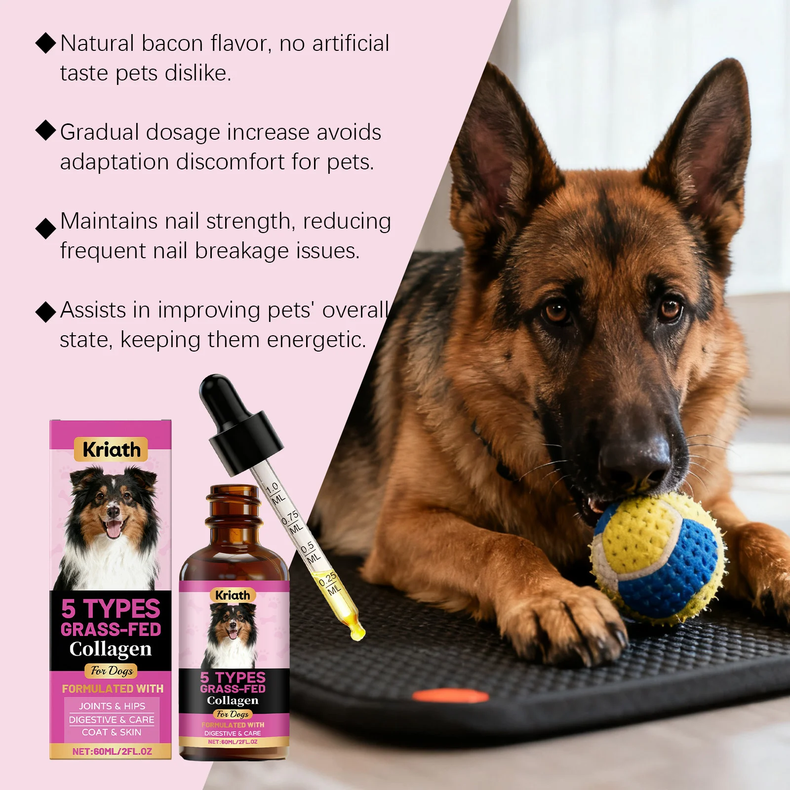 Kriath Grass-Fed Liquid Collagen Drops for Dogs - Joint, Skin & Coat Support 16 liquid collagen drops dogs goo 3unpzx3t desc 11