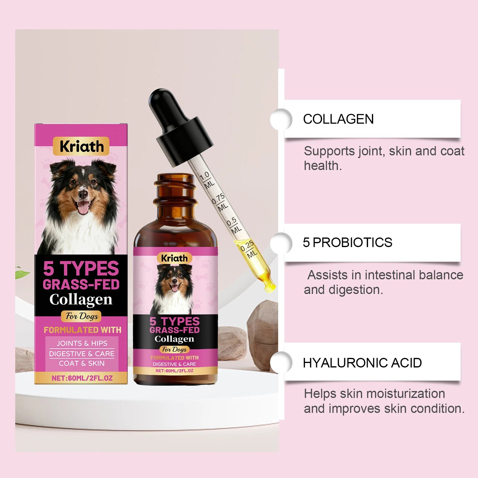 Kriath Grass-Fed Liquid Collagen Drops for Dogs - Joint, Skin & Coat Support 12 liquid collagen drops dogs goo 3unpzx3t desc 7
