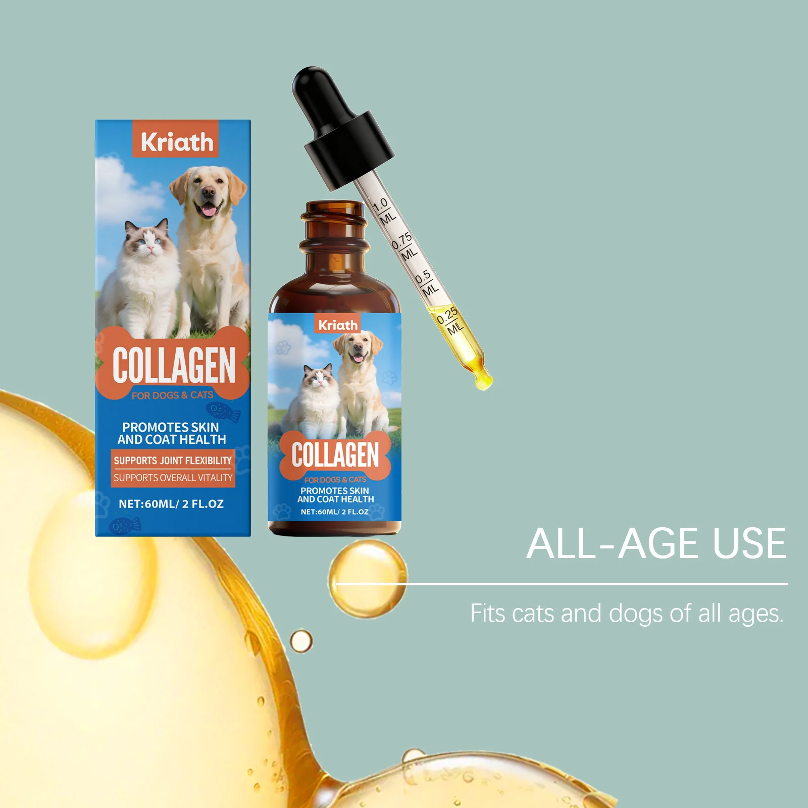 Kriath Liquid Collagen Drops for Dogs & Cats, Supports Digestion, Coat & Joint Health 15 liquid collagen drops pets goo n6nmqeun desc 10