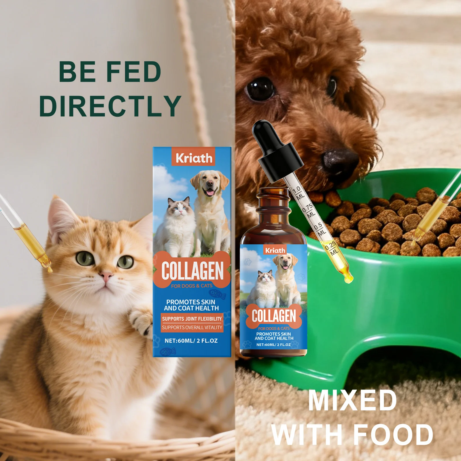 Kriath Liquid Collagen Drops for Dogs & Cats, Supports Digestion, Coat & Joint Health 7 liquid collagen drops pets goo n6nmqeun desc 2