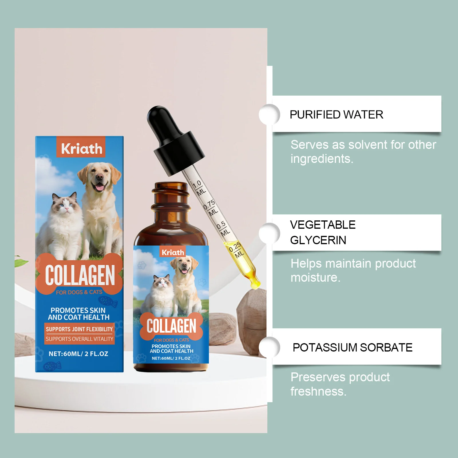 Kriath Liquid Collagen Drops for Dogs & Cats, Supports Digestion, Coat & Joint Health 12 liquid collagen drops pets goo n6nmqeun desc 7