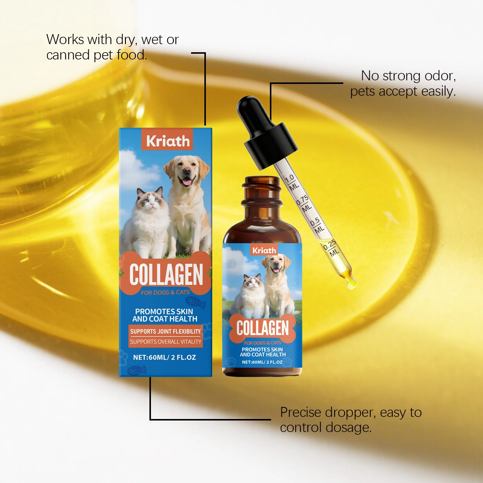 Kriath Liquid Collagen Drops for Dogs & Cats, Supports Digestion, Coat & Joint Health 14 liquid collagen drops pets goo n6nmqeun desc 9