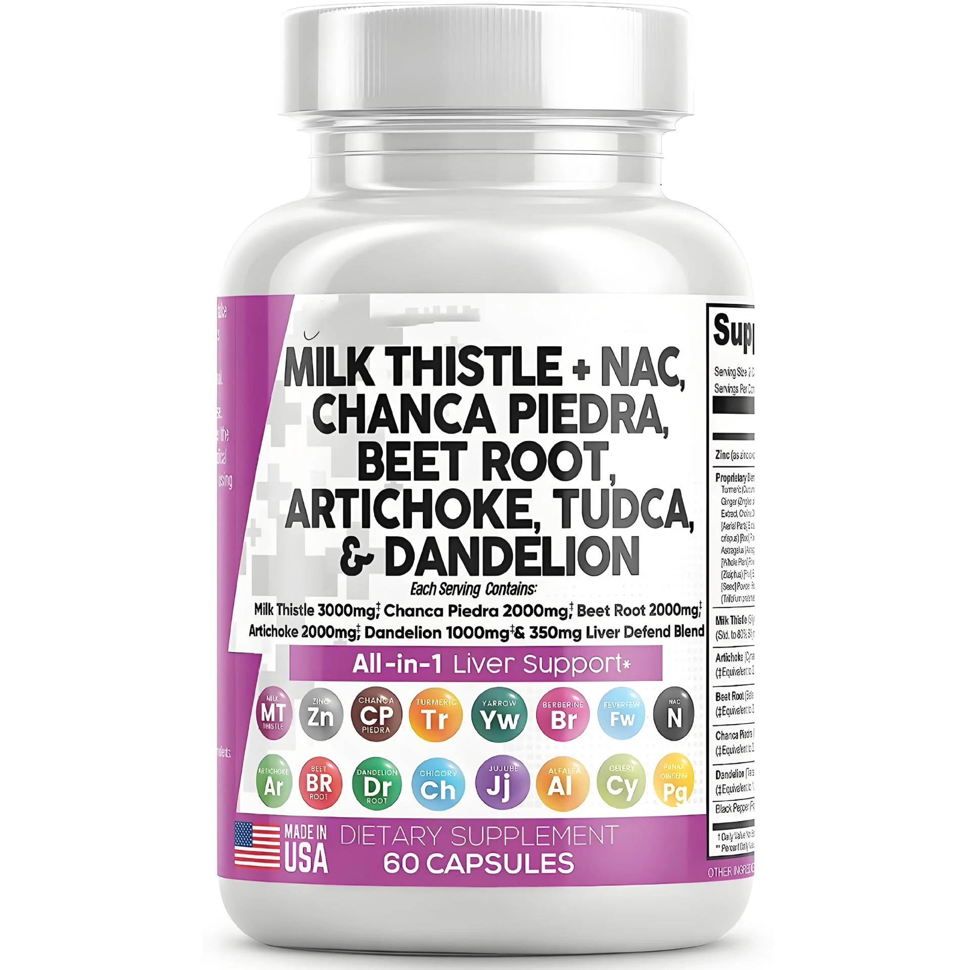 Liver Support Supplement with Milk Thistle & TUDCA - All-in-1 Detox & Cleanse Formula - 60 Capsules