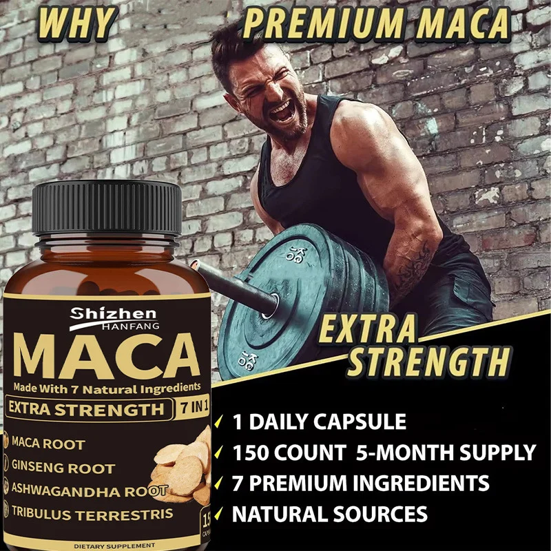 Maca Root Capsules 60 Count for Men, Extra Strength 7-in-1 Formula