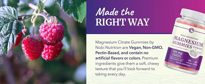 Magnesium Citrate Gummies for Sleep and Muscle Support - 170mg Elemental Magnesium, Vegan Raspberry Supplement - 60 Count 6 magnesium citrate gummies raspberry vegan goo reqcq463 desc 1