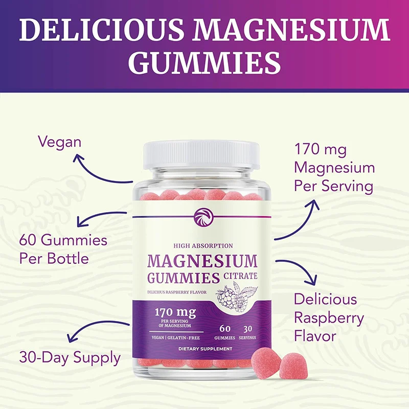 Magnesium Citrate Gummies for Sleep and Muscle Support - 170mg Elemental Magnesium, Vegan Raspberry Supplement - 60 Count 8 magnesium citrate gummies raspberry vegan goo reqcq463 desc 3
