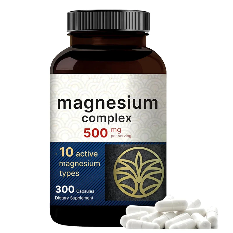 Magnesium Complex Capsules 500mg - 10-in-1 Full Spectrum Supplement for Heart, Muscle & Bone Health - High Absorption Glycinate, Citrate, Malate & Taurate - 300 Count