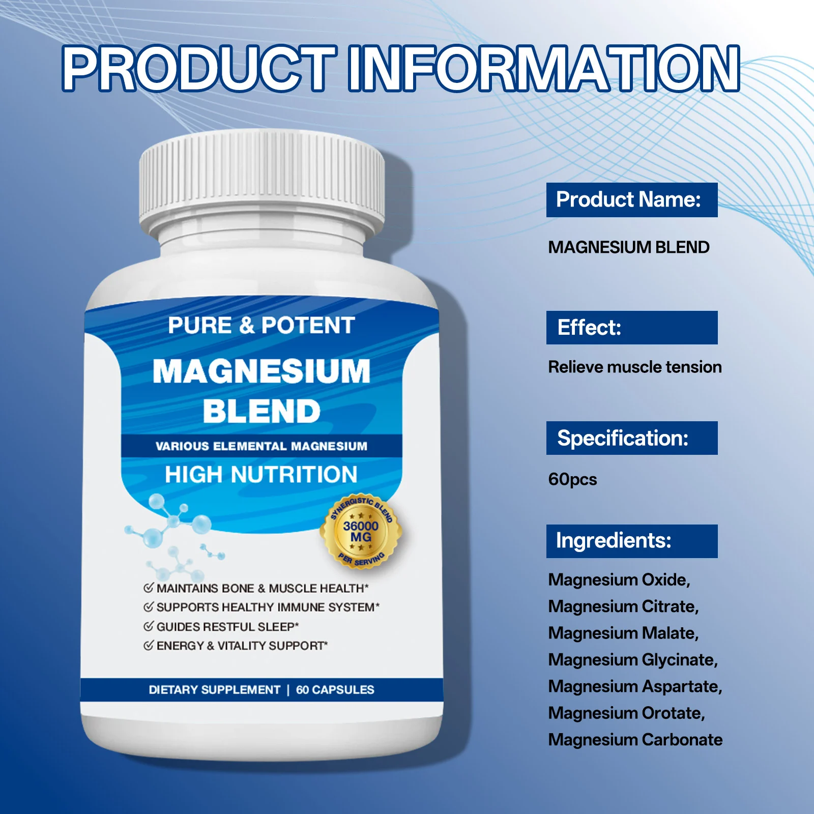 Magnesium Complex Capsules for Energy Support & Muscle Relaxation - 36,000mg Potent Multi-Elemental Blend 5 magnesium complex capsules energy sleep goo fzkherbu desc 1