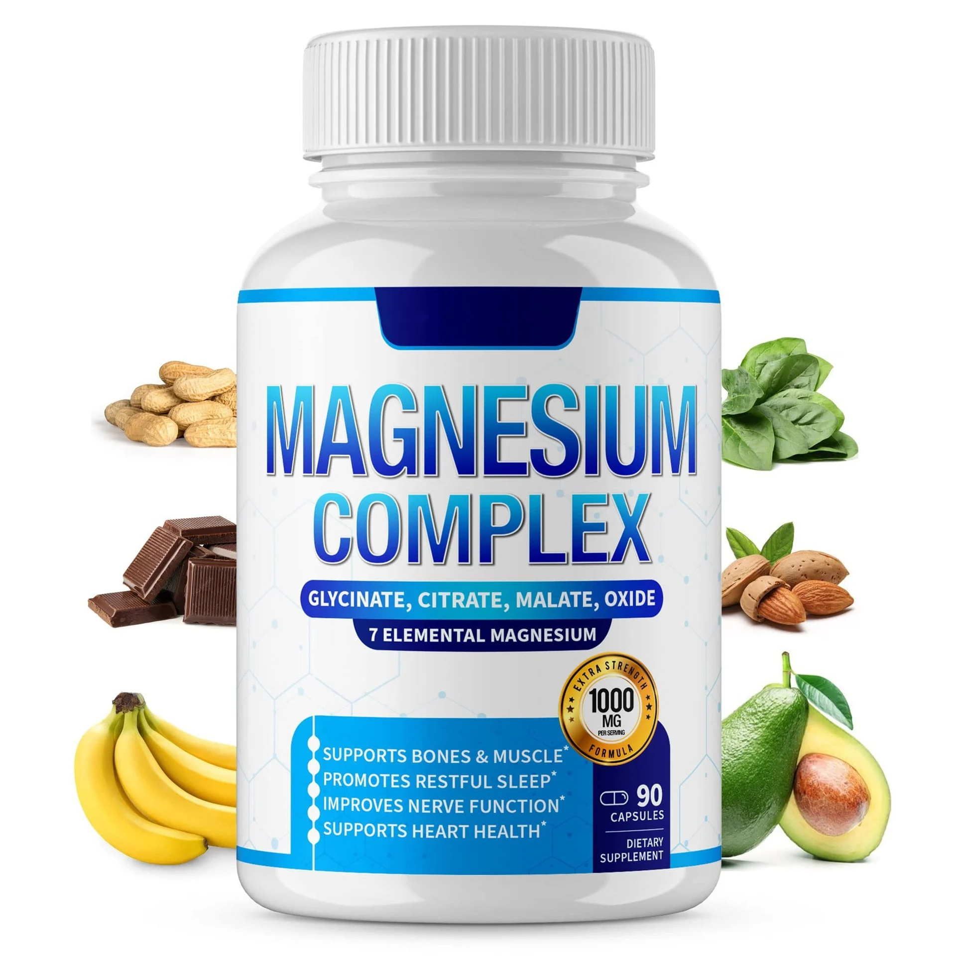 Magnesium Complex Capsules for Bone, Muscle, Sleep & Nerve Support - Glycinate, Citrate, Malate, Oxide Formula 7 magnesium complex glycinate capsules 90ct goo xuaqusts desc 1