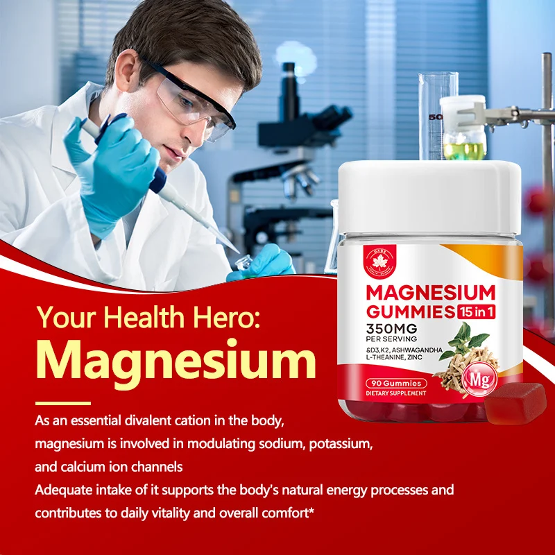 Magnesium Glycinate Gummies for Stress Relief & Sleep Support - 15-in-1 Formula with Ashwagandha, Vitamin D3, K2, L-Theanine & Zinc - 90 Sugar-Free Chewable Supplements