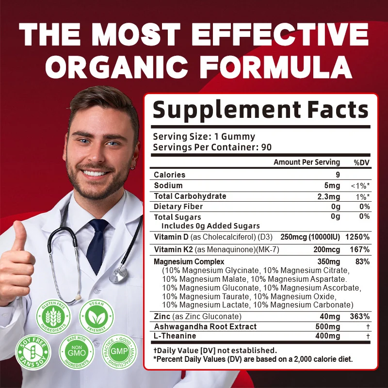 Magnesium Glycinate Gummies for Stress Relief & Sleep Support - 15-in-1 Formula with Ashwagandha, Vitamin D3, K2, L-Theanine & Zinc - 90 Sugar-Free Chewable Supplements 14 magnesium glycinate ashwagandha gummies 15 in 1 goo njtdnk5w desc 9