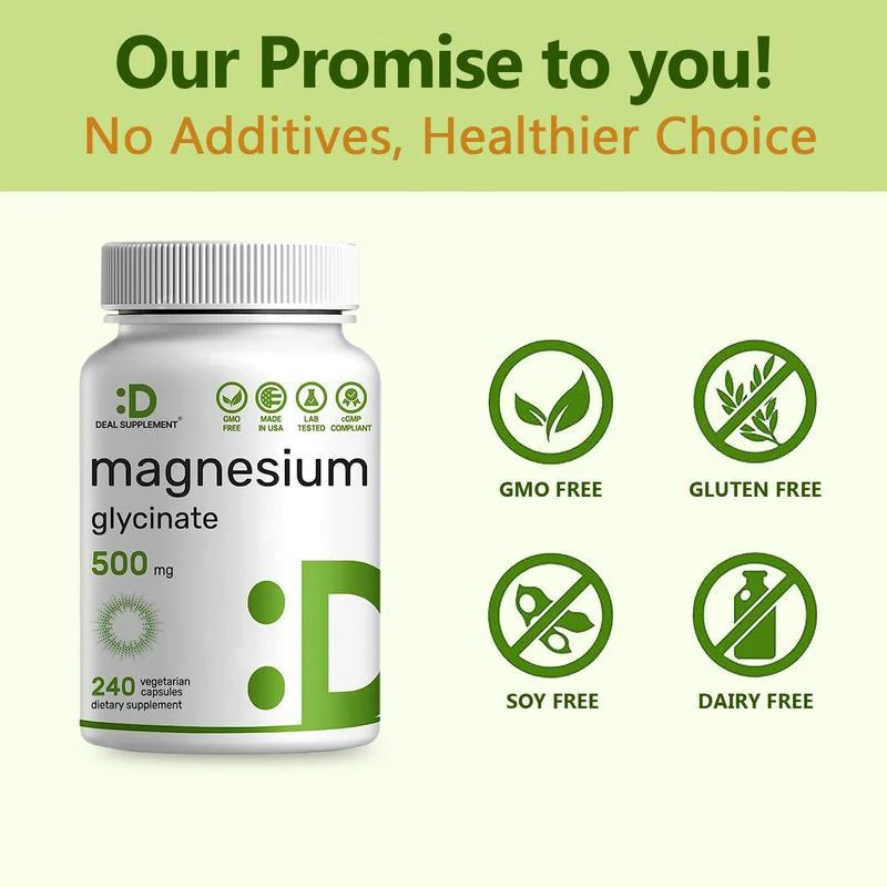 Magnesium Glycinate Capsules 500mg for Sleep, Stress Relief & Muscle Support - 240 Vegetarian Capsules