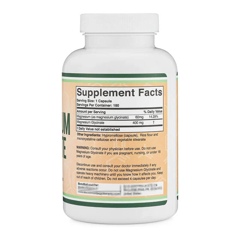 Magnesium Glycinate Capsules 400mg for Relaxation and Bone Health - 180 Veggie Capsules