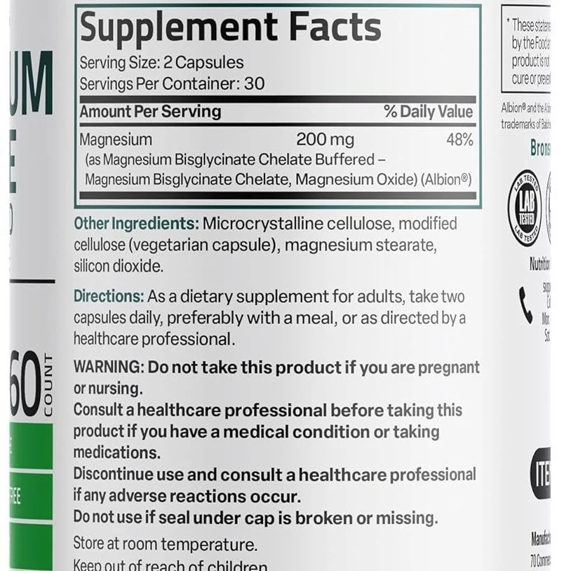 High Absorption Magnesium Glycinate 200mg - 60 Vegetarian Capsules 7 magnesium glycinate capsules goo c7ca67vh desc 2