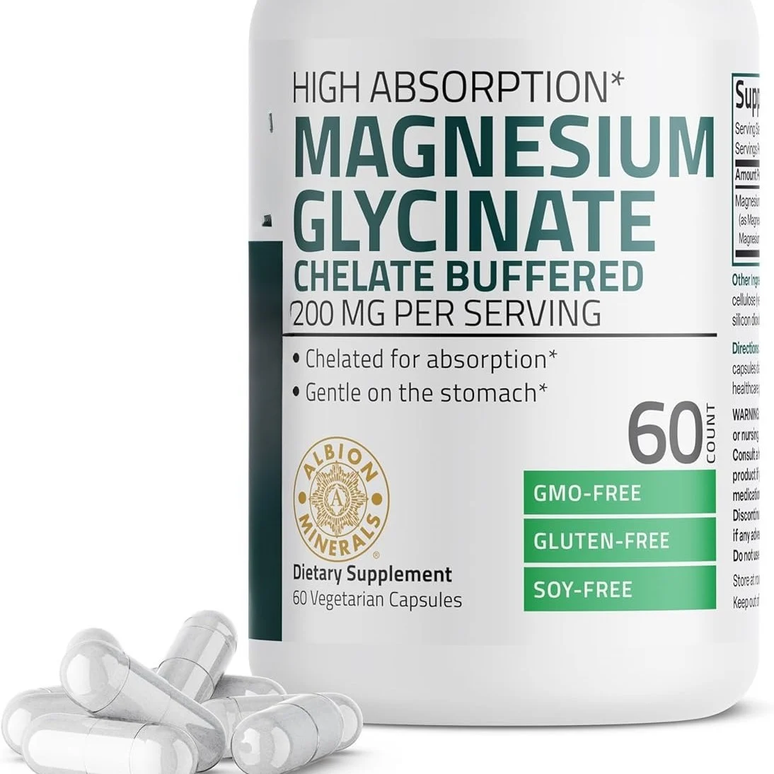 High Absorption Magnesium Glycinate 200mg - 60 Vegetarian Capsules