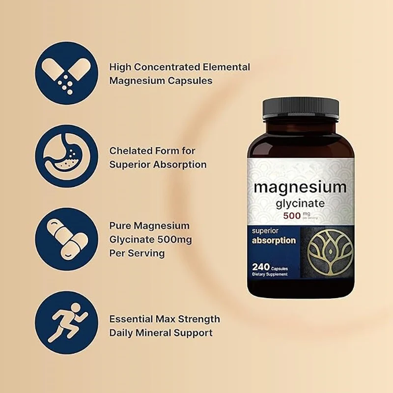 High Absorption Magnesium Glycinate 500mg Capsules - 240 Count