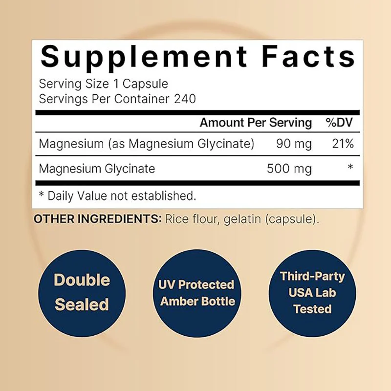 High Absorption Magnesium Glycinate 500mg Capsules - 240 Count 6 magnesium glycinate capsules goo nj8wcd3k desc 3