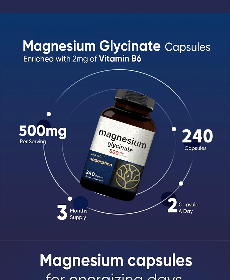 High Absorption Magnesium Glycinate 500mg Capsules - 240 Count 8 magnesium glycinate capsules goo nj8wcd3k desc 5
