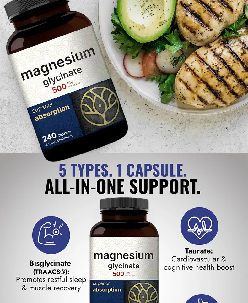 High Absorption Magnesium Glycinate 500mg Capsules - 240 Count 10 magnesium glycinate capsules goo nj8wcd3k desc 7