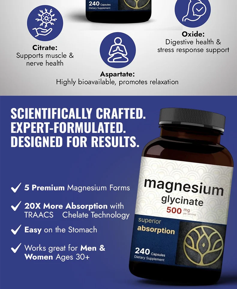 High Absorption Magnesium Glycinate 500mg Capsules - 240 Count 11 magnesium glycinate capsules goo nj8wcd3k desc 8