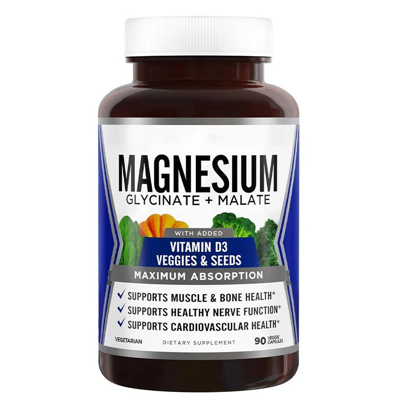 Magnesium Glycinate Capsules with Vitamin D3 for Muscle, Bone & Sleep Support - 60 Vegetarian Capsules