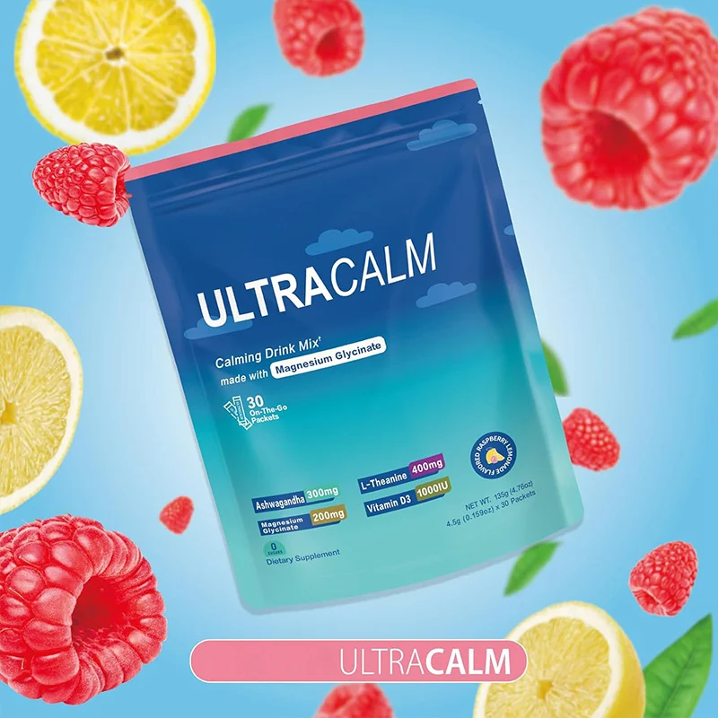 Magnesium Glycinate Cortisol Powder Supplement Supercalm Raspberry Calming Drink Mix