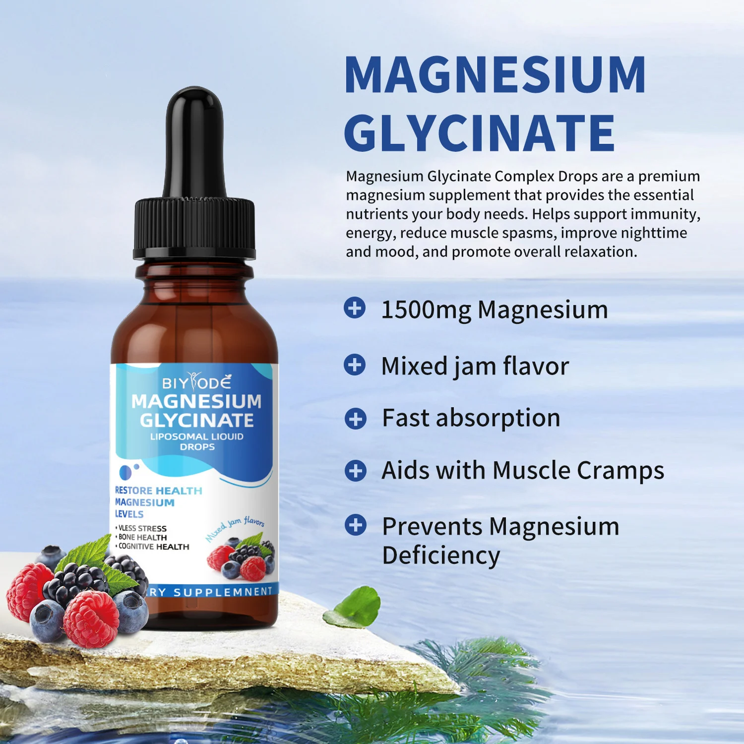 High-absorption Liposomal Magnesium Glycinate Drops in Mixed Jam Flavor 60ml for Relaxation and Sleep Support