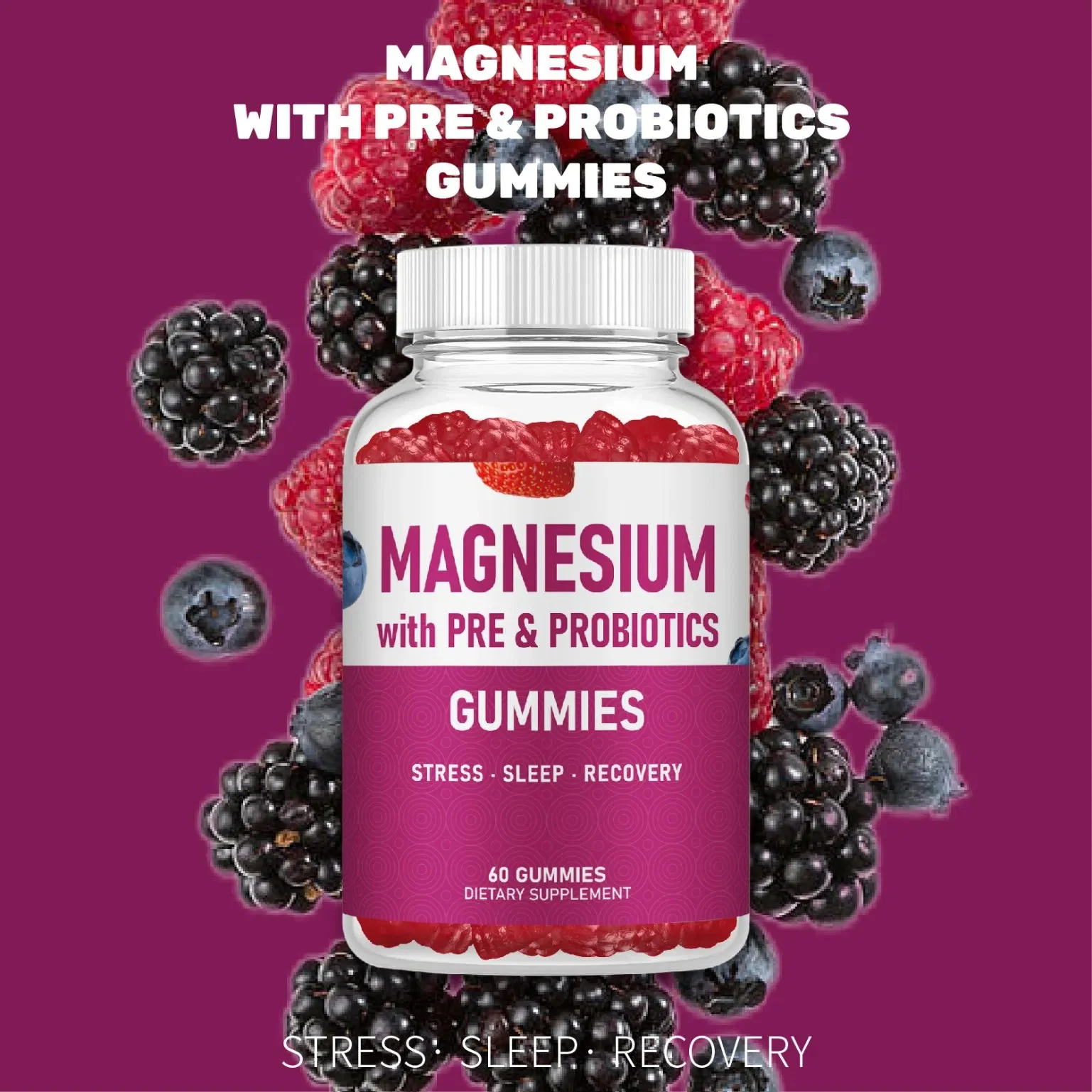 Magnesium Glycinate Gummies for Sleep, Stress Relief & Muscle Recovery with Prebiotics & Probiotics - 60 Count 6 magnesium glycinate gummies stress sleep recovery goo s8eccruz desc 2