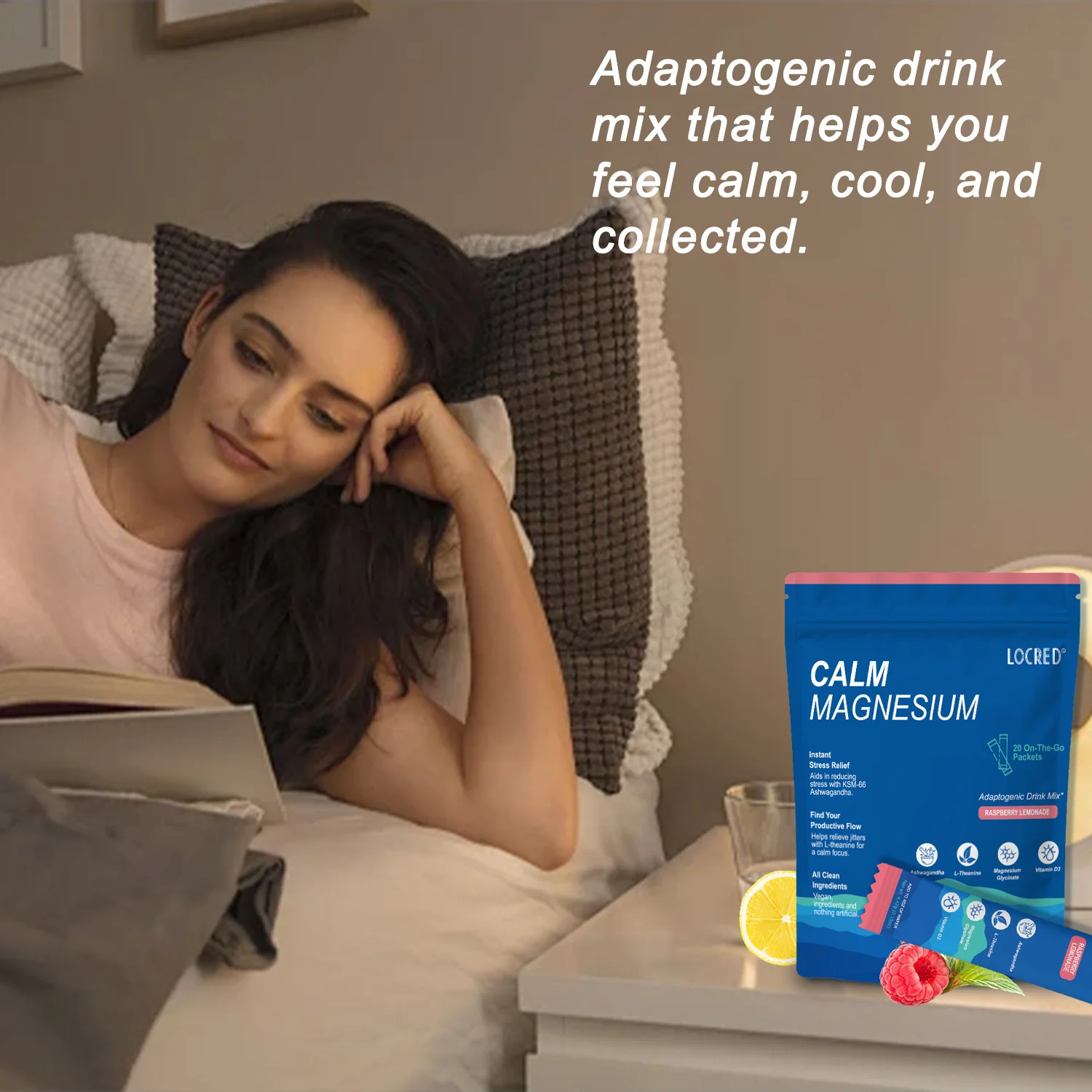 Magnesium Glycinate Powder for Stress Relief - Adaptogenic Drink Mix with KSM-66 Ashwagandha & L-Theanine - Raspberry Lemonade, 20 On-The-Go Packets 6 magnesium glycinate powder stress relief packets goo 9ptvak7z desc 2