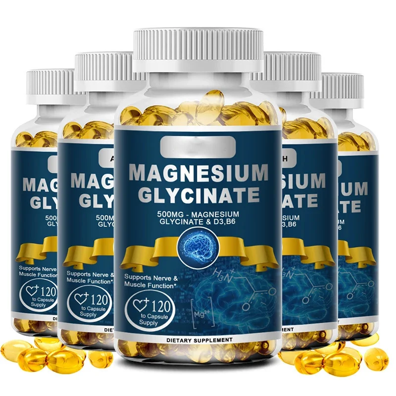 Magnesium Glycinate Softgels 500mg with Zinc, Vitamin D3 & B6 for Restful Sleep and Muscle Support 7 magnesium glycinate softgels 500mg 120 capsules goo npu7w78f desc 1