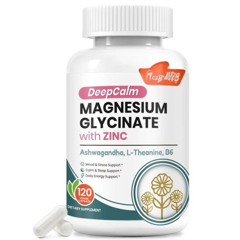 Magnesium Glycinate with Zinc for Sleep and Stress Support - Ashwagandha & L-Theanine Veggie Capsules - 120 Count